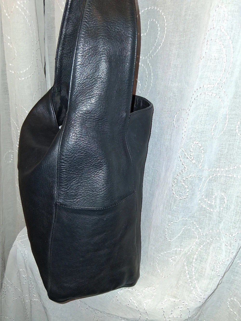 Eileen Fisher Black Leather Hobo Shoulder Bag